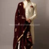 Pakistani Dulha Wedding Sherwani With Velvet Shawl #GR46 -LuxPak Bridal Studio Store PakistaniDulhaWeddingSherwaniwithVelvetShawl