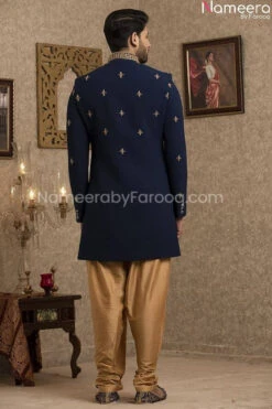 Pakistani Elegant Blue Sherwani For Groom Online #GR104 -LuxPak Bridal Studio Store PakistaniElegantBlueSherwaniforGroomOnline 4