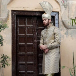 Pakistani Gold Sherwani Groom For Wedding Online #GR30