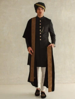 Pakistani Groom Black Sherwani For Wedding Wear #GN96