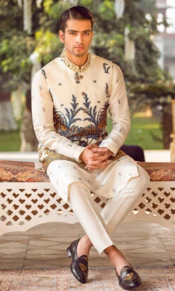 Pakistani Groom Kurta Pajama And Waistcoat In White -LuxPak Bridal Studio Store PakistaniGroomKurtaPajamaandWaistcoatinWhiteOnline