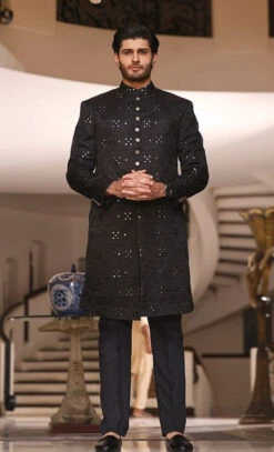 Pakistani Mens Black Sherwani Designer Dress #GN71