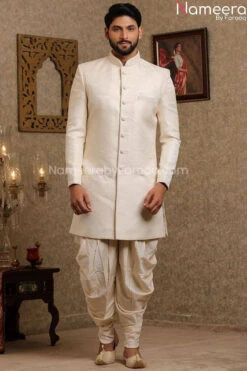 Pakistani Off White Simple Sherwani For Groom #GR109 8 Pakistani Off White Simple Sherwani For Groom #GR109 -LuxPak Bridal Studio Store PakistaniOffWhiteSimpleSherwaniforGroom 1