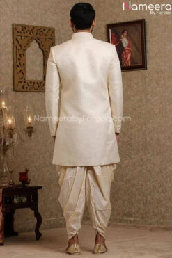Pakistani Off White Simple Sherwani For Groom #GR109 9 Pakistani Off White Simple Sherwani For Groom #GR109 -LuxPak Bridal Studio Store PakistaniOffWhiteSimpleSherwaniforGroom 5