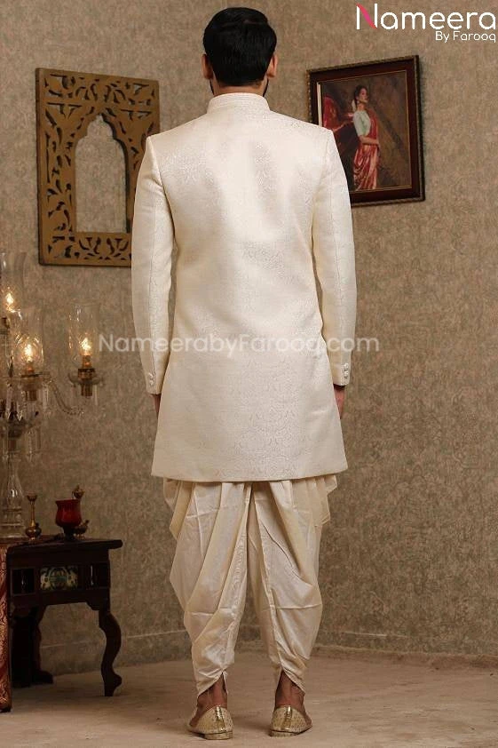 Pakistani Off White Simple Sherwani For Groom #GR109 6 Pakistani Off White Simple Sherwani For Groom #GR109 - Image 4