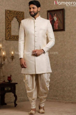 Pakistani Off White Simple Sherwani For Groom #GR109 7 Pakistani Off White Simple Sherwani For Groom #GR109 -LuxPak Bridal Studio Store PakistaniOffWhiteSimpleSherwaniforGroom 6