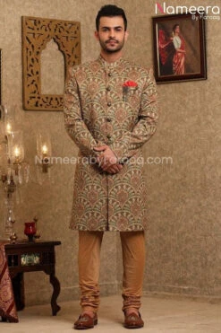Pakistani Printed Silk Sherwani For Men's Online #GR93