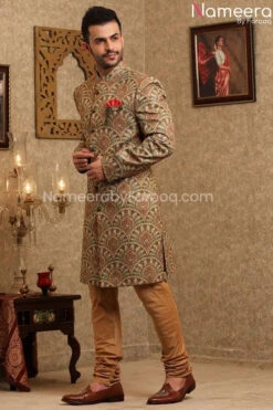 Pakistani Printed Silk Sherwani For Men's Online #GR93 8 Pakistani Printed Silk Sherwani For Men's Online #GR93 -LuxPak Bridal Studio Store PakistaniPrintedSilkSherwaniforMen sOnline 4