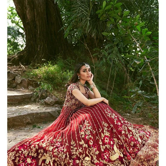 Pakistani Red Dress In Bridal Lehenga Gown Style #BS761 4 Pakistani Red Dress In Bridal Lehenga Gown Style #BS761 - Image 2
