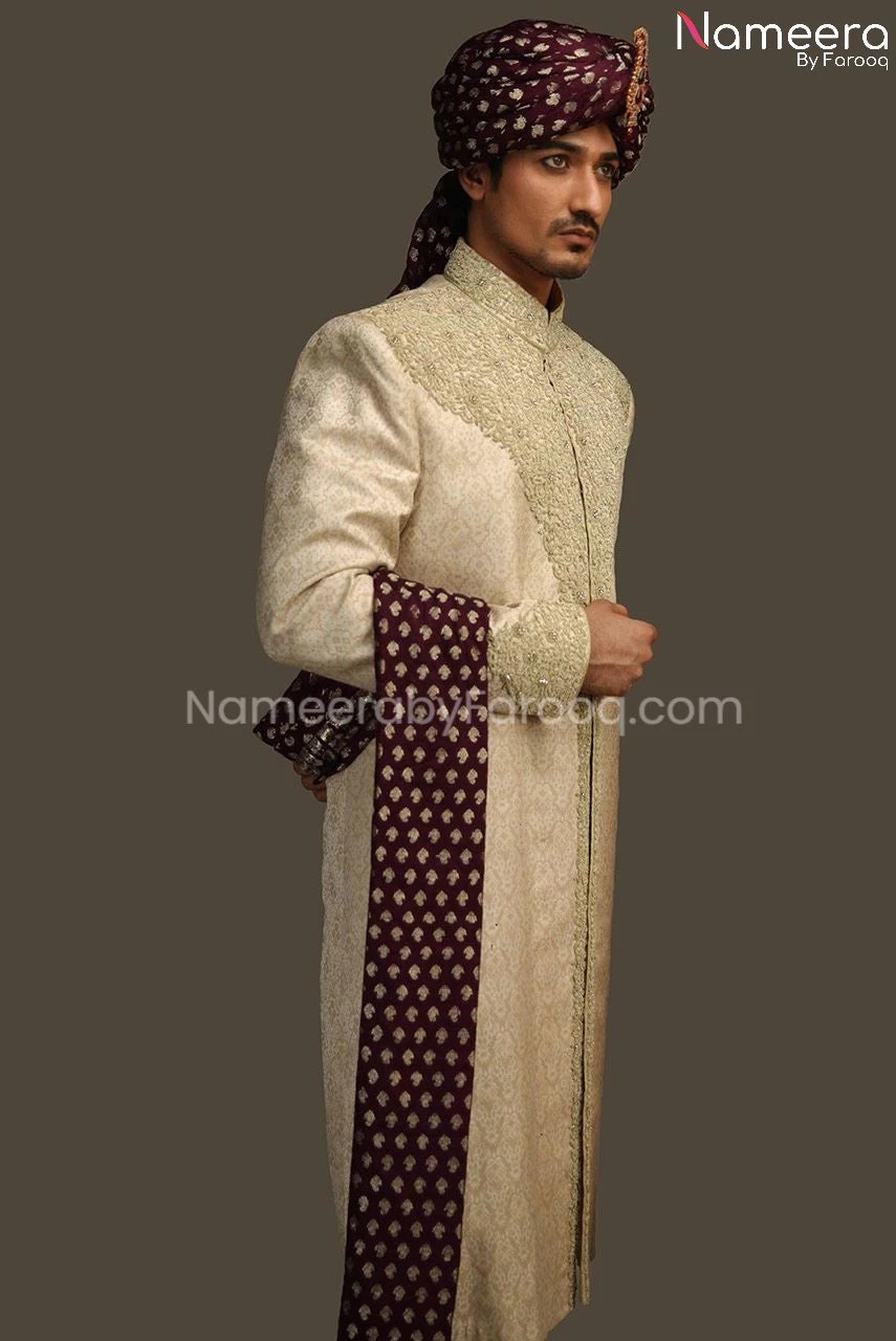 Pakistani Sherwani For Wedding With Embroidery #GR36 3 Pakistani Sherwani For Wedding With Embroidery #GR36
