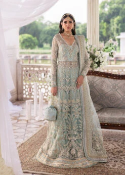 Pakistani Wedding Dress In Blue Net Gown Dupatta Style