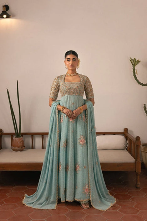 Pakistani Wedding Dress In Blue Pishwas Frock Style 3 Pakistani Wedding Dress In Blue Pishwas Frock Style