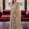 Pakistani Wedding Dress In Golden Pishwas Frock Style -LuxPak Bridal Studio Store PakistaniWeddingDressinGoldenPishwasFrockStyle
