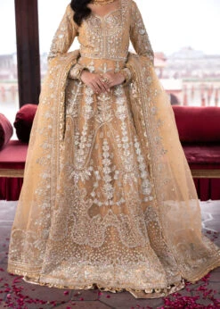 Pakistani Wedding Dress In Golden Pishwas Frock Style -LuxPak Bridal Studio Store PakistaniWeddingDressinGoldenPishwasFrockStyleOnline
