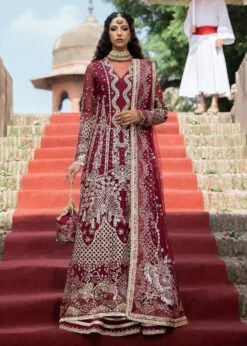 Pakistani Wedding Dress In Maroon Kameez Sharara Style