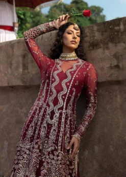 Pakistani Wedding Dress In Maroon Kameez Sharara Style -LuxPak Bridal Studio Store PakistaniWeddingDressinMaroonKameezShararaStyleOnline