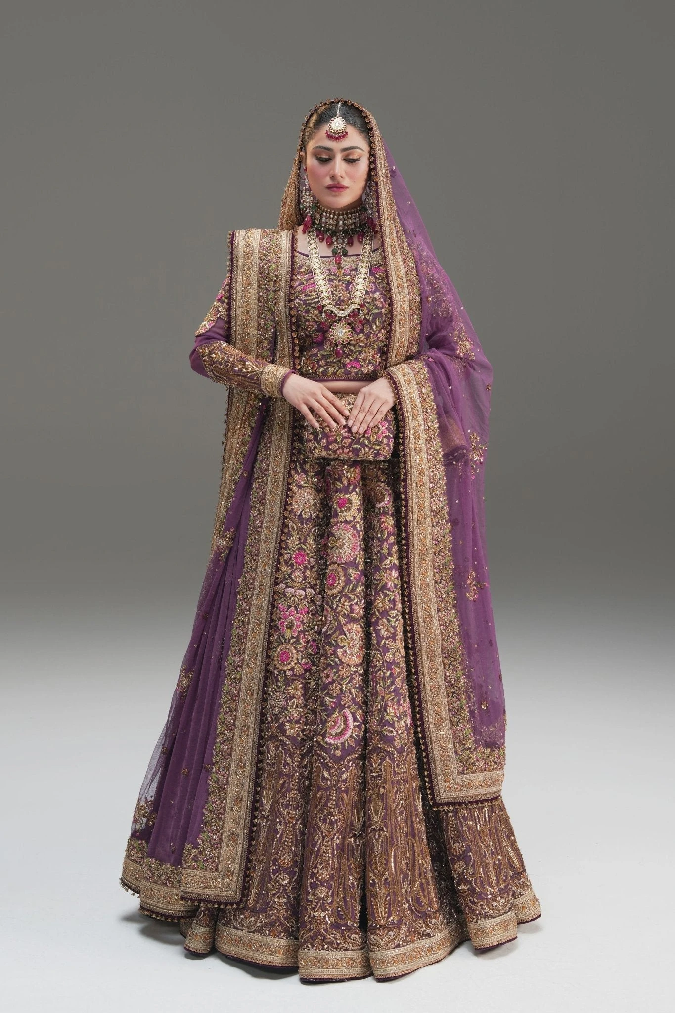 Pakistani Wedding Dress In Purple Lehenga Choli Style 3 Pakistani Wedding Dress In Purple Lehenga Choli Style