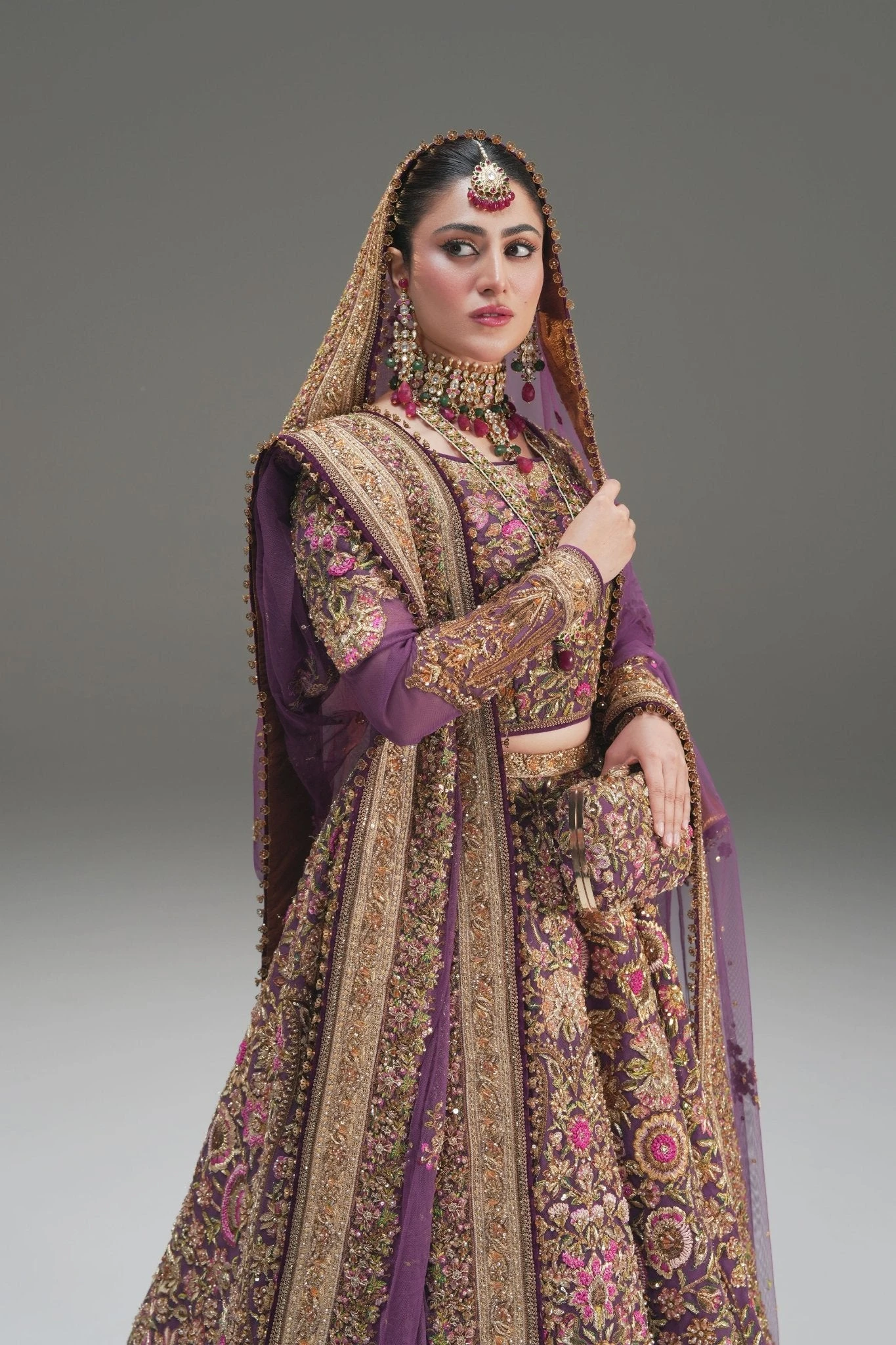 Pakistani Wedding Dress In Purple Lehenga Choli Style 4 Pakistani Wedding Dress In Purple Lehenga Choli Style - Image 2