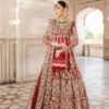 Pakistani Wedding Dress In Red Net Gown Lehenga Style -LuxPak Bridal Studio Store PakistaniWeddingDressinRedNetGownLehengaStyle