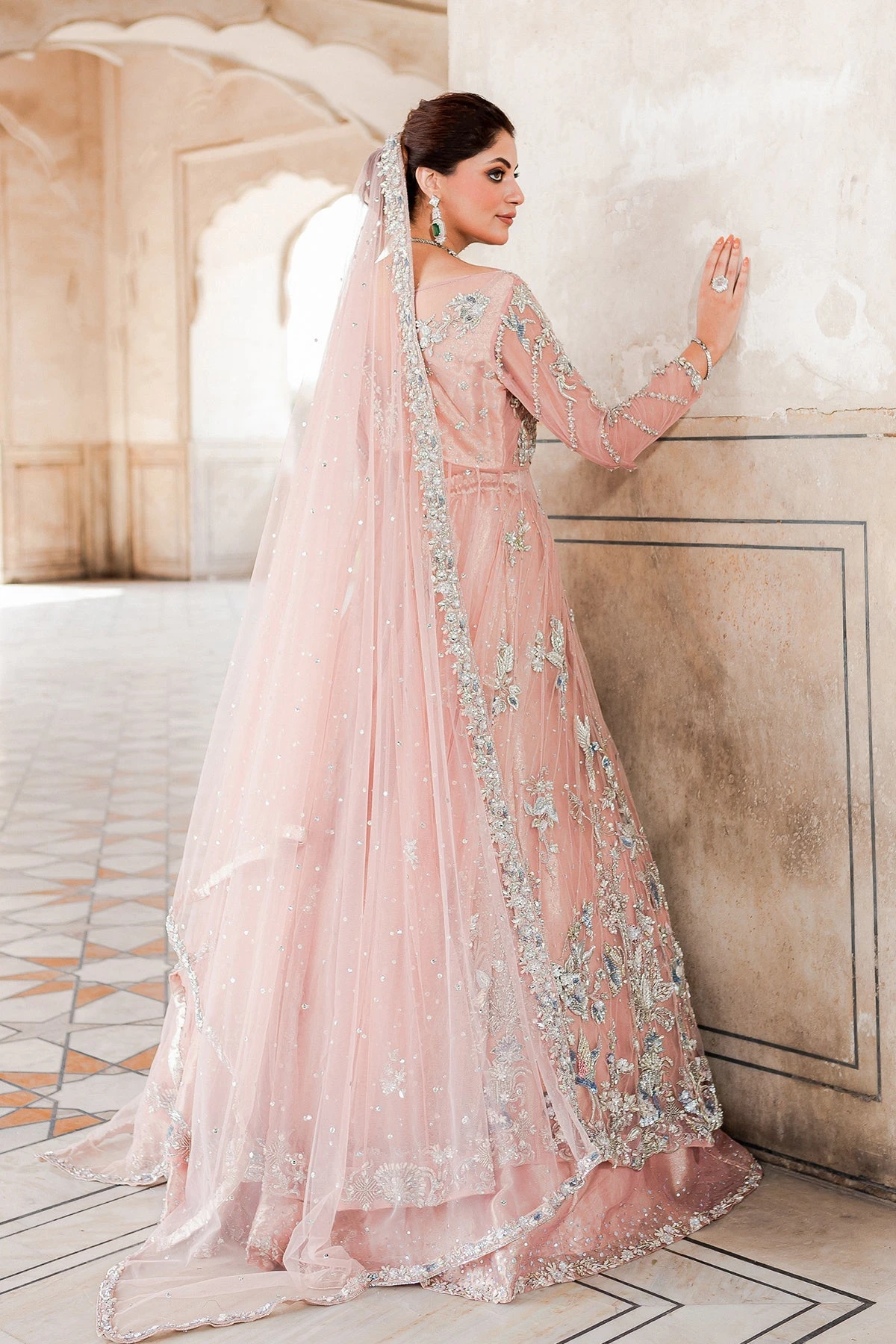 Pakistani Wedding Dress In Soft Pink Gown Lehenga Style 4 Pakistani Wedding Dress In Soft Pink Gown Lehenga Style - Image 2