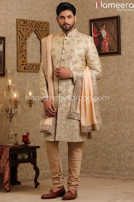 Pakistani Wedding Sherwani For Groom Online 2021 #GR101 3 Pakistani Wedding Sherwani For Groom Online 2021 #GR101