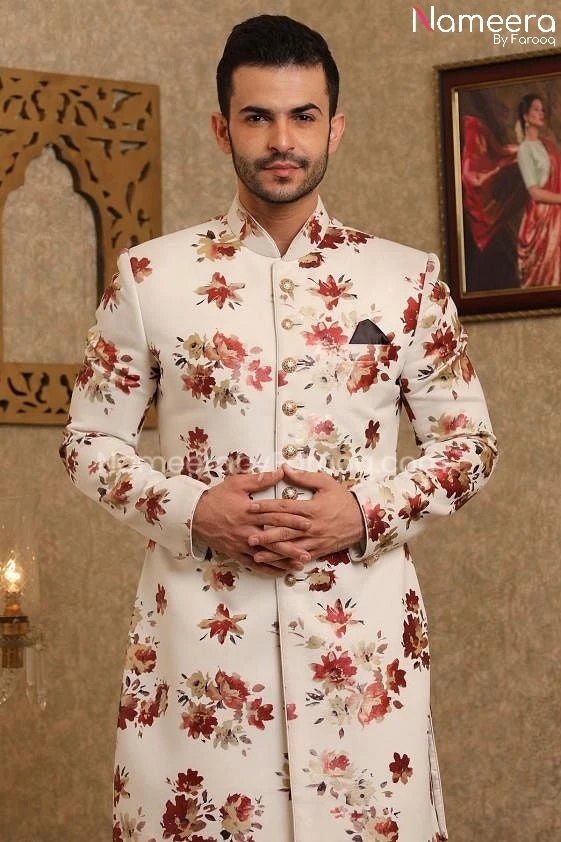Pakistani White Sherwani For Wedding Online 2021 #GR75 4 Pakistani White Sherwani For Wedding Online 2021 #GR75 - Image 2