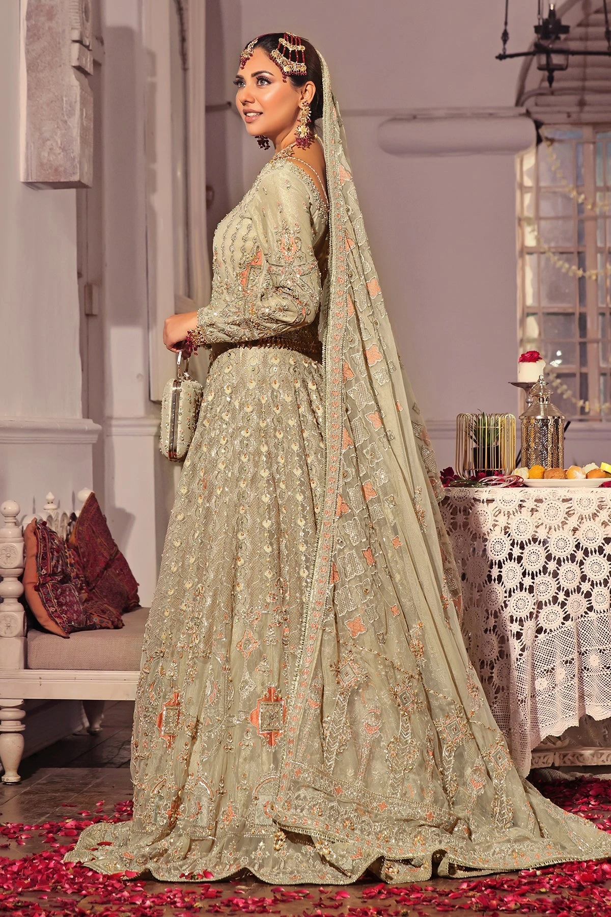 Pakistani Bridal Dress Beige Net Lehenga Choli For Bridal Wear 5 Pakistani Bridal Dress Beige Net Lehenga Choli For Bridal Wear - Image 3