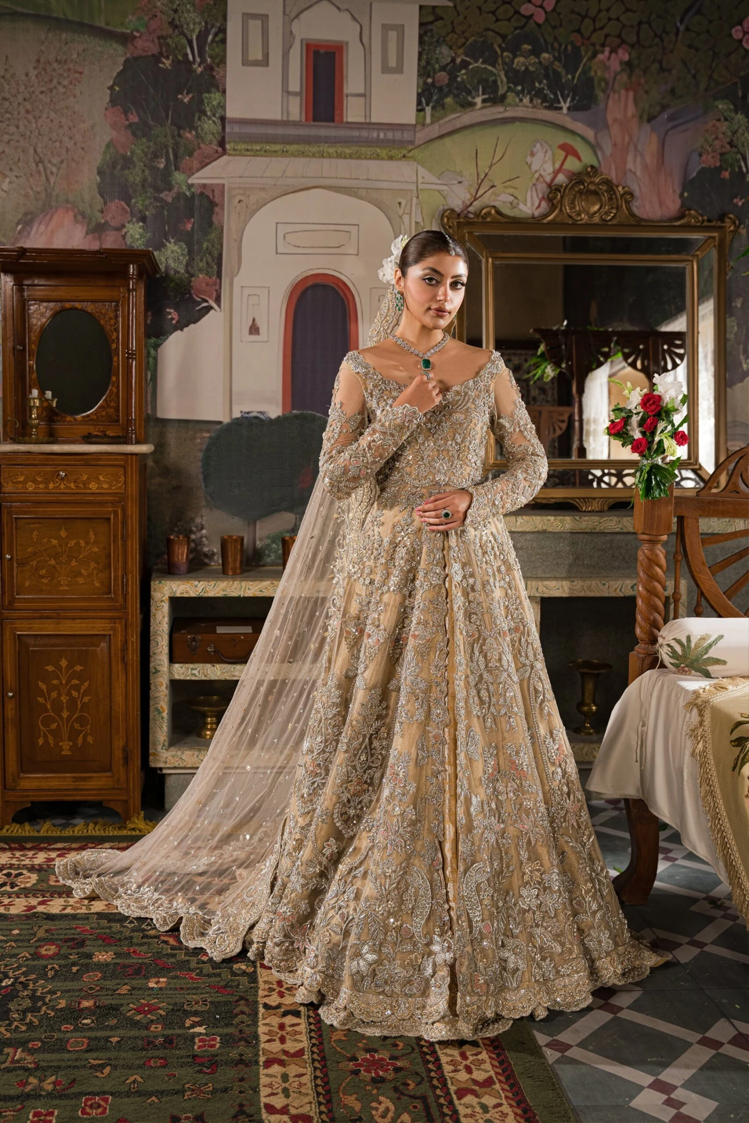 Traditional Pakistani Bridal Dress Heavily Embellished Pishwas Gown 4 Traditional Pakistani Bridal Dress Heavily Embellished Pishwas Gown - Image 2