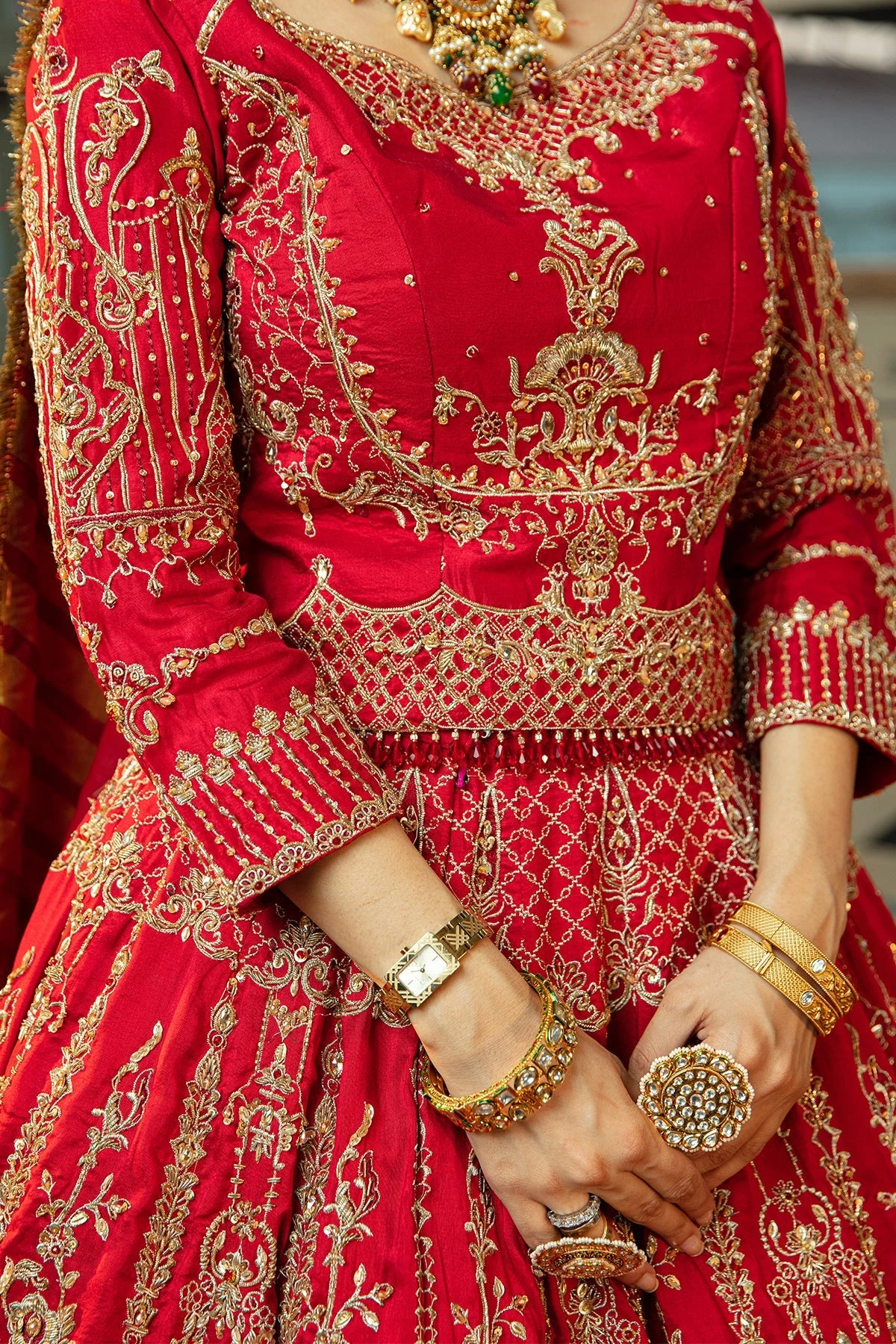 Pakistani Bridal Dress Heavily Embellished Red Lehenga Choli 8 Pakistani Bridal Dress Heavily Embellished Red Lehenga Choli - Image 6