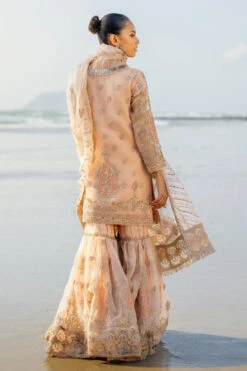 Pakistani Bridal Dress Beige Peach Embellished Kameez Sharara -LuxPak Bridal Studio Store Pakistani Bridal Dress Peach Embellished Kameez Sharara