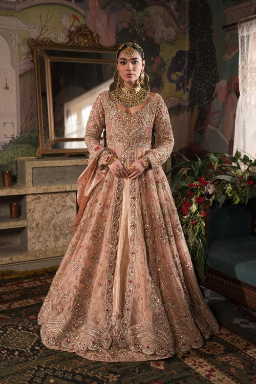 Pakistani Bridal Dress Peach Peshwas And Lehenga Style 3 Pakistani Bridal Dress Peach Peshwas And Lehenga Style