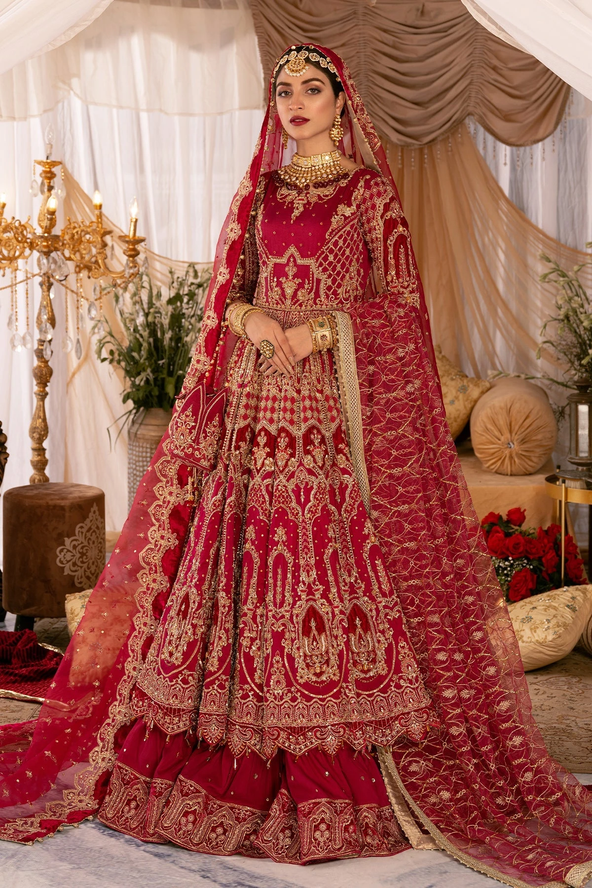 Pakistani Bridal Dress Red Front Open Lehenga Frock For Bridal Wear