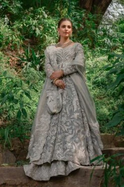 Pakistani Bridal Dress In Jamawar With Front Open Frock