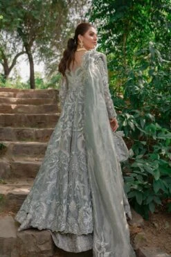 Pakistani Bridal Dress In Jamawar With Front Open Frock -LuxPak Bridal Studio Store Pakistani Bridal Dress in Jamawar with Front Open Lehenga