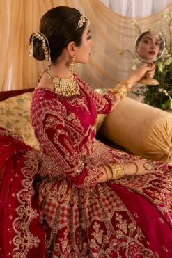 Pakistani Bridal Dress Red Front Open Lehenga Frock For Bridal Wear -LuxPak Bridal Studio Store Pakistani Bridal Red Front Open Lehenga Frock For Bridal
