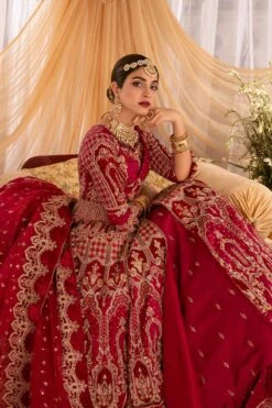 Pakistani Bridal Dress Red Front Open Lehenga Frock For Bridal Wear -LuxPak Bridal Studio Store Pakistani Bridal Red Front Open Lehenga Frock For Bridal Wear
