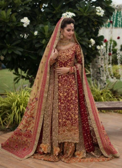 Pakistani Bridal Red Lehenga Dress For Wedding Wear