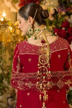 Pakistani Bridal Dress Deep Red Long Shirt With Tail Long Lehenga -LuxPak Bridal Studio Store Pakistani Dress Deep Red Shirt With Tail Long Lehenga