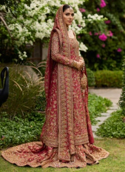 Pakistani Bridal Dress Embellished In Red Farshi Lehenga Style 10 Pakistani Bridal Dress Embellished In Red Farshi Lehenga Style -LuxPak Bridal Studio Store Pakistani Dress Embellished in Red Farshi Lehenga style For Bridal Wear