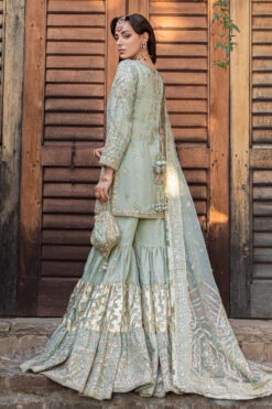 Pakistani Bridal Dress Pistachio Green Short Shirt With Gypsy Gharara -LuxPak Bridal Studio Store Pakistani Dress Pistachio Green Short Shirt with Gypsy Gharara