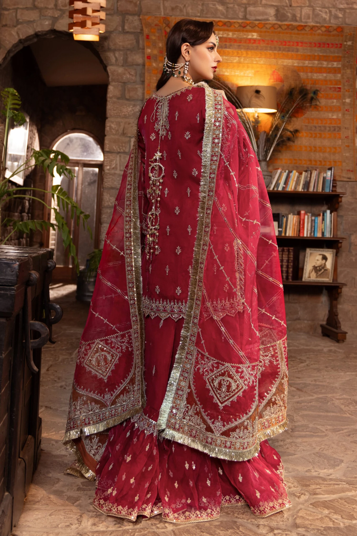 Pakistani Bridal Dress Red Bridal Sharara And Short Shirt 8 Pakistani Bridal Dress Red Bridal Sharara And Short Shirt - Image 6