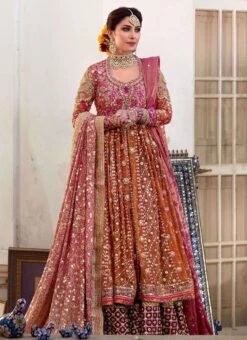 Pakistani Kalidaar Multicolor Heavy Embroidered Bridal Lehenga