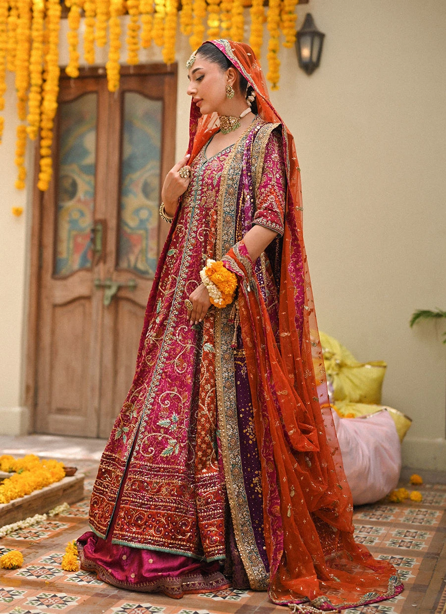 Pakistani Red Color Kalidaar Heavy Embroidered Bridal Lehenga - Image 4