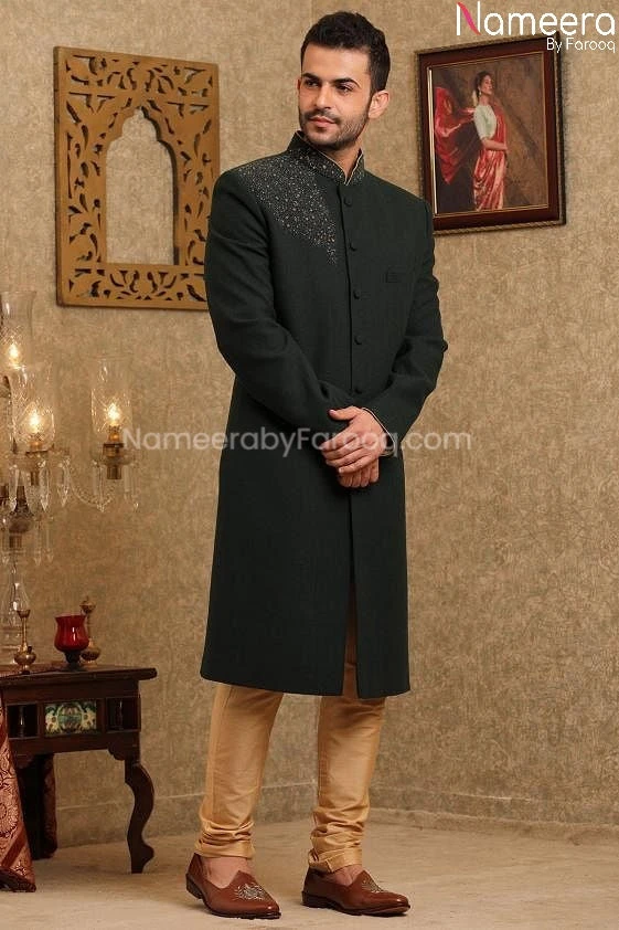 Pakistani Wedding Sherwani Black For Groom 2021 #GR81 3 Pakistani Wedding Sherwani Black For Groom 2021 #GR81