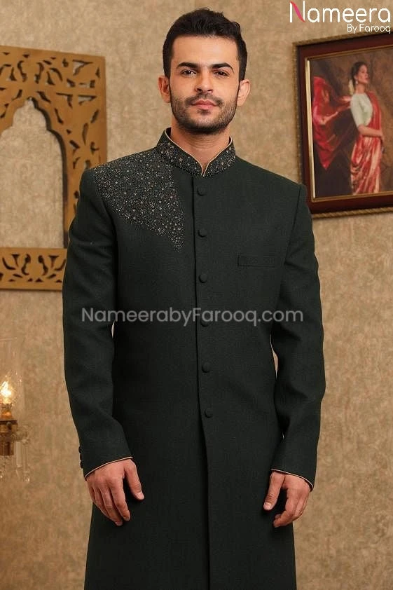 Pakistani Wedding Sherwani Black For Groom 2021 #GR81 4 Pakistani Wedding Sherwani Black For Groom 2021 #GR81 - Image 2