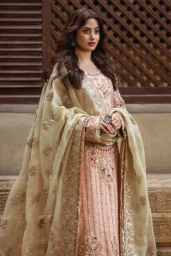 Peach Pink Heavily Embellished Pakistani Wedding Dress Kameez Gharara -LuxPak Bridal Studio Store PeachPinkHeavilyEmbellishedPakistaniWeddingKameezGharara