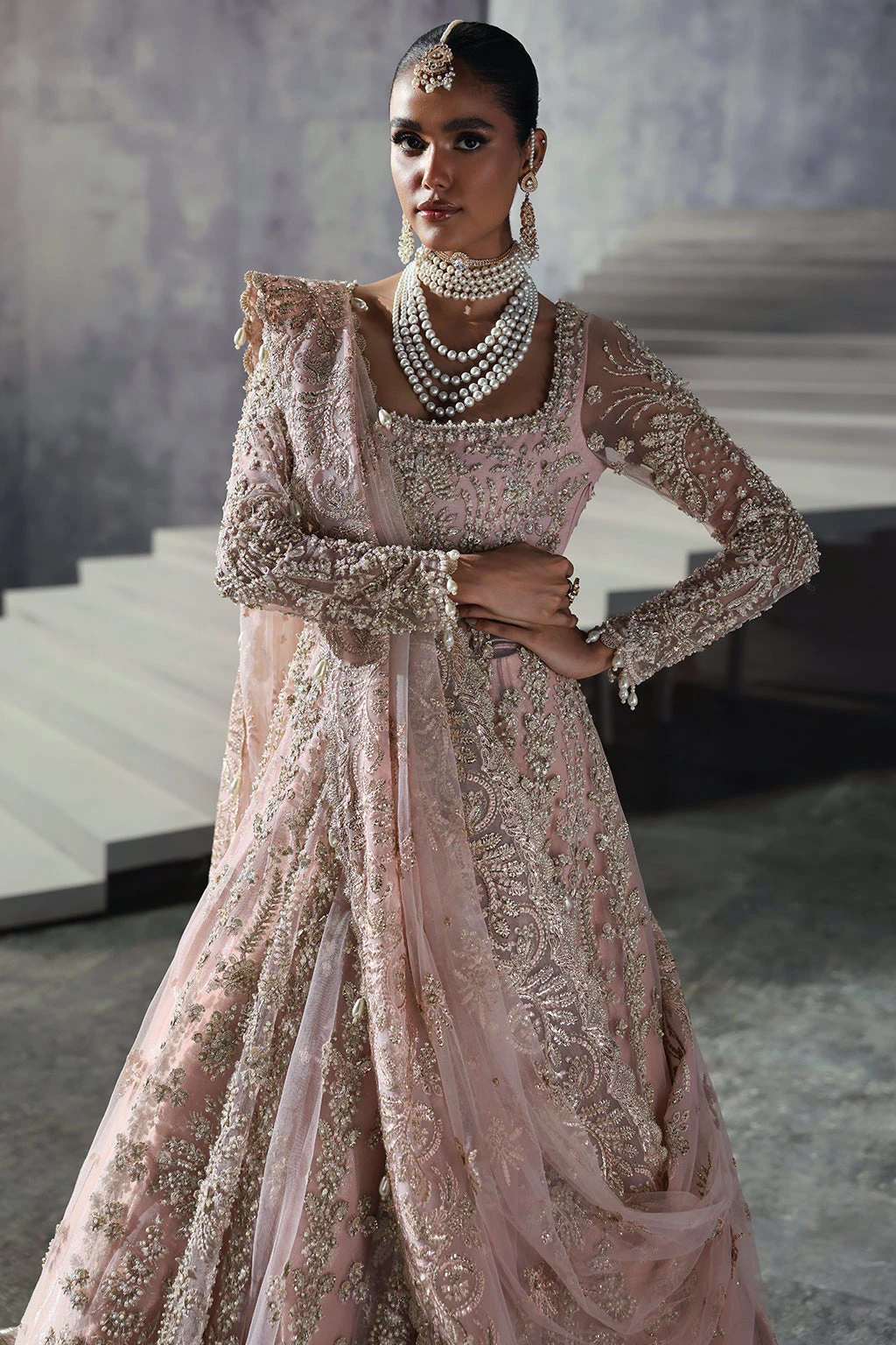 Powder Pink Pakistani Bridal Dress In Pishwas Style 8 Powder Pink Pakistani Bridal Dress In Pishwas Style - Image 6
