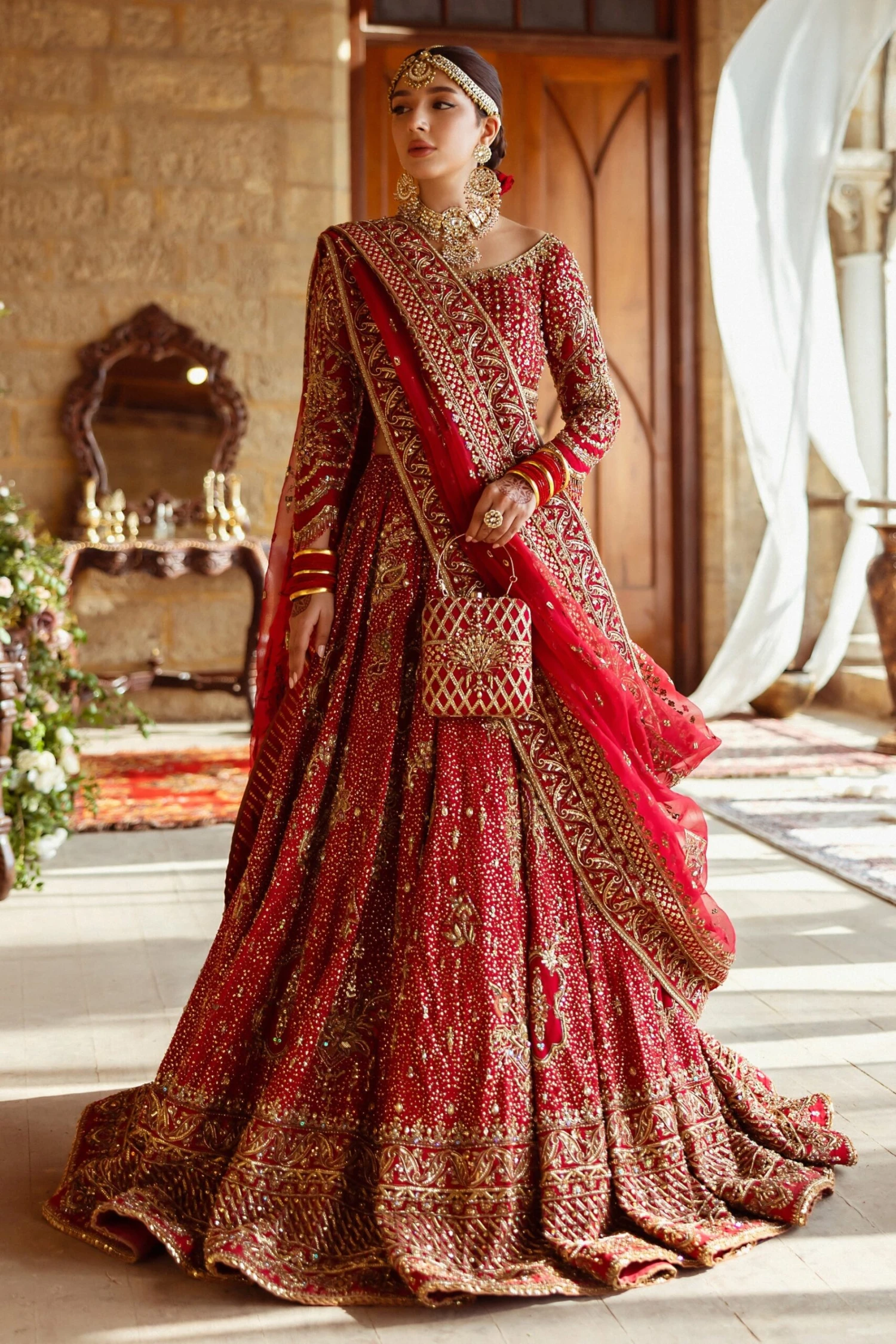 Crimson Red Lehenga Choli Dupatta Bridal Wedding Dress 3 Crimson Red Lehenga Choli Dupatta Bridal Wedding Dress