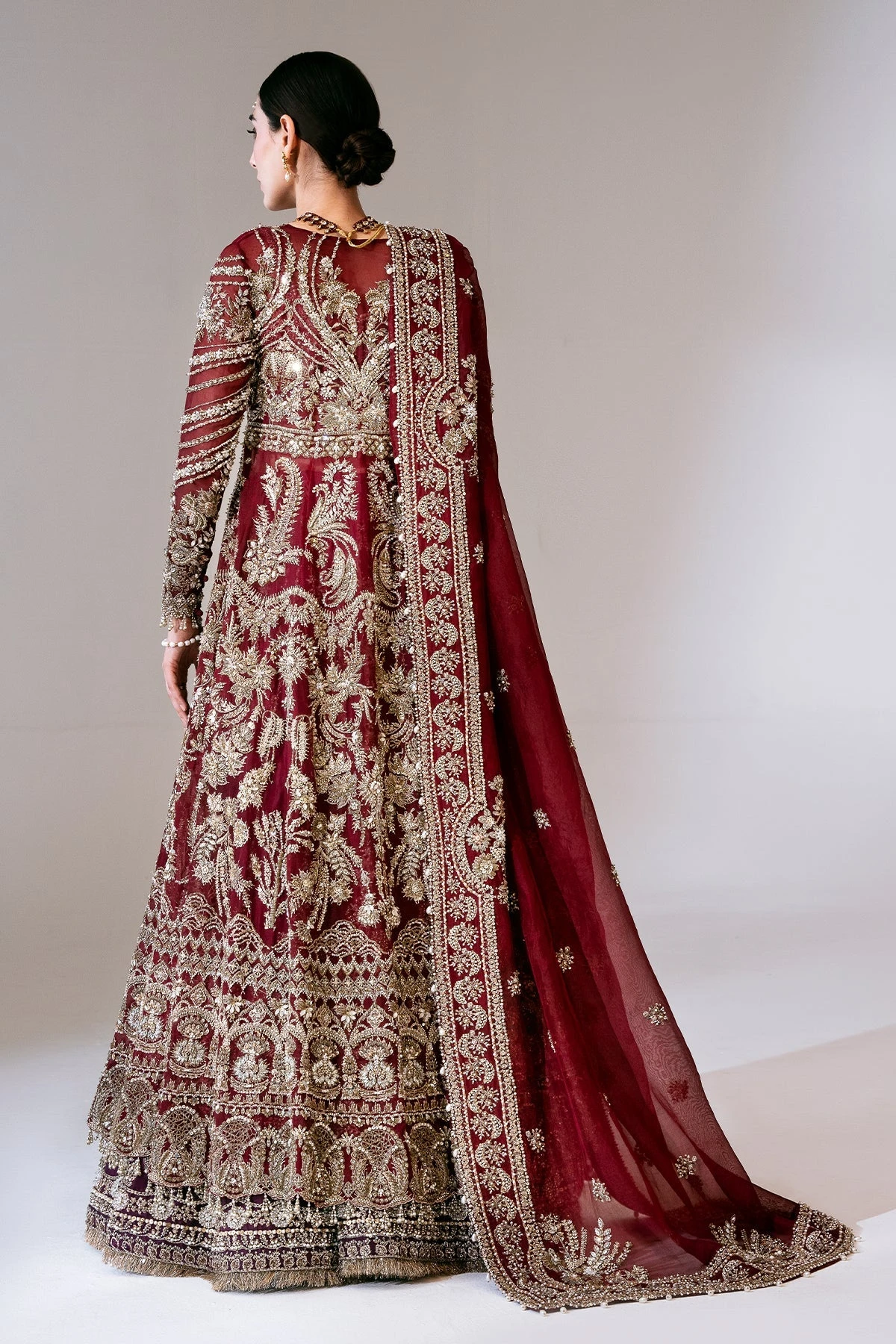 Deep Red Kalidaar Lehenga Style Pakistani Bridal Dress 4 Deep Red Kalidaar Lehenga Style Pakistani Bridal Dress - Image 2