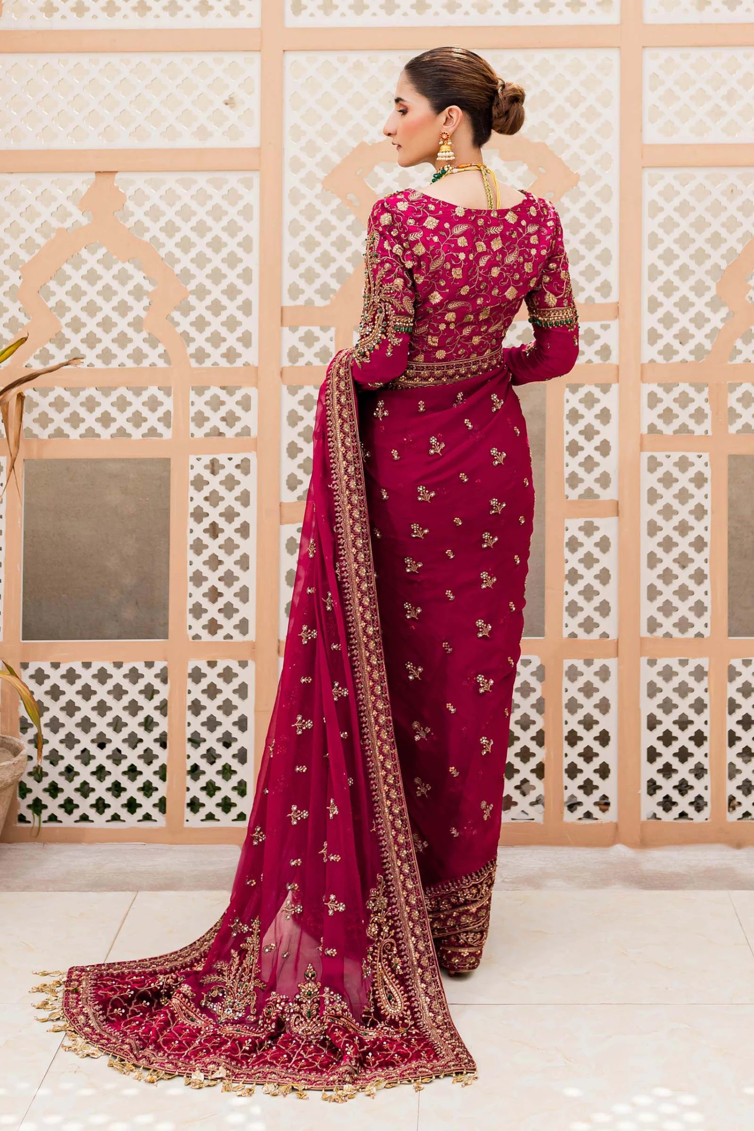Embellished Bridal Wedding Dress In Red Saree Style 6 Embellished Bridal Wedding Dress In Red Saree Style - Image 4